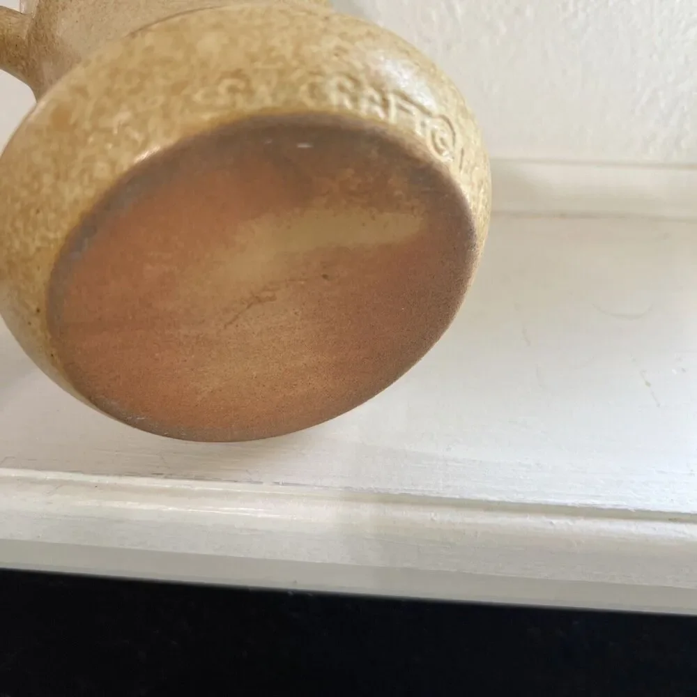 Pottery Craft DAD Stoneware Mug Textured Brown & Tan Bauhaus c. Late 1960s USA